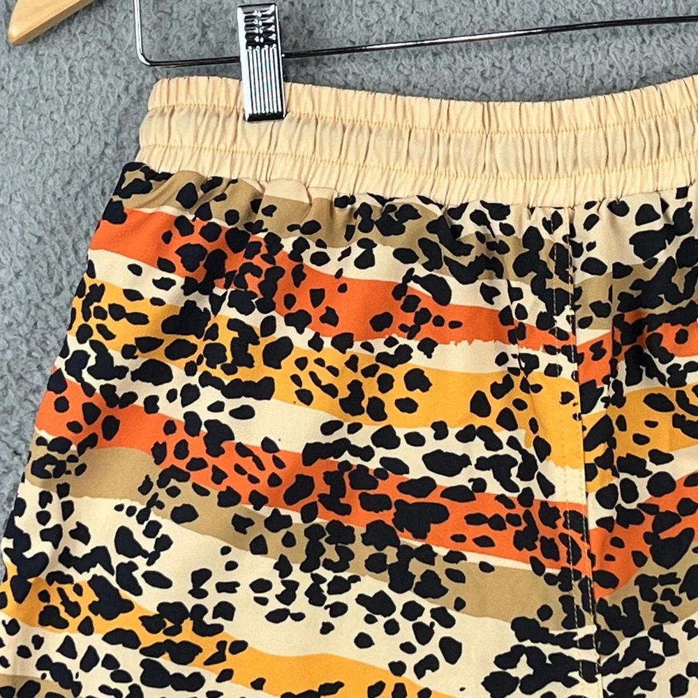 Slunks Mens Board Shorts Animal Print Striped Swim Trunks Orange Black Size M